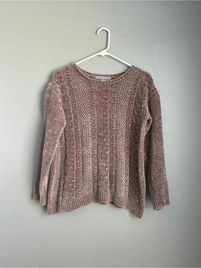 By Design Cable Knit Crewneck Sweater - Mauve